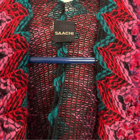 Saachi Multicolor Knit Poncho with Tassels - Picture 5 of 7